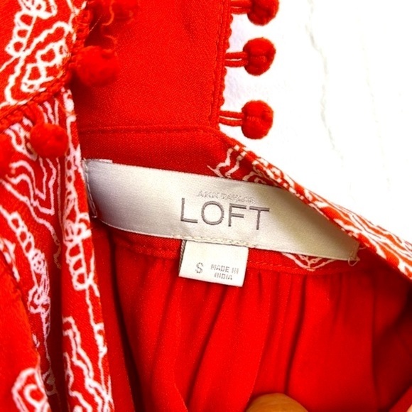 Ann Taylor Loft - Orange Floral White Design V Neck Pom Poms Midi Dress Size SM - Picture 11 of 14